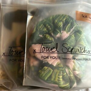 Kitsch Green and Pink Towel Scrunchies